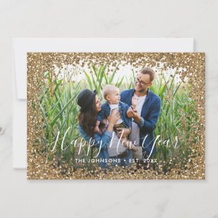 Cartão De Festividades Quadro de Fotografias Glitter Dourado do feliz ano