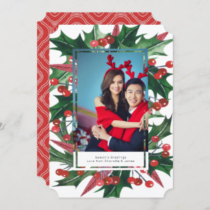 Cartão De Festividades Quadro de Fotografias Holly de Feriado Personaliza