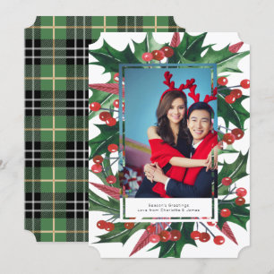 Cartão De Festividades Quadro de Fotografias Holly de Feriado Personaliza