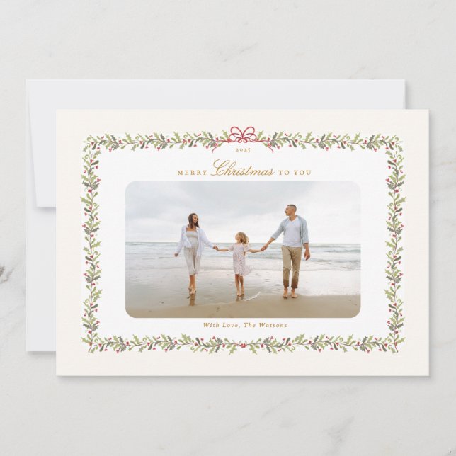 Cartão De Festividades quadro de fotos botânica do natal tradicional do n (Frente)