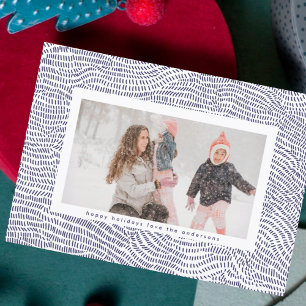 Cartão De Festividades Quadro de Natal Azul Branco Moderno Foto Feliz