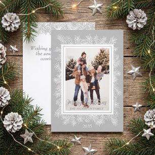 Cartão De Festividades Quadro de Natal Botânico Cinza Prata Vintage