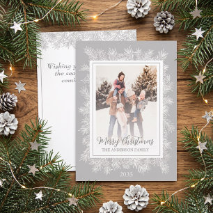 Cartão De Festividades Quadro de Natal Botânico Cinza Prata Vintage