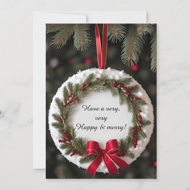 Cartão De Festividades Quadro De Natal Festivo Com Ramificações De Pinhei (Frente)