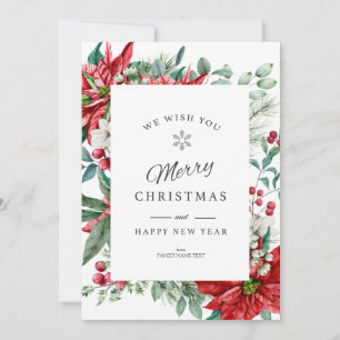 Cartão De Festividades Quadro de Poisettia de Natal Feliz