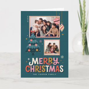 Cartão De Festividades Quadro de Selos Postais Retro Colagem Feliz Natal