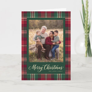 Cartão De Festividades Quadro de Xadrez Natalino Foto da Família Feliz Na