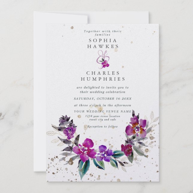 Cartão De Festividades Quadro Floral Brilhante com detalhes dourados (Frente)