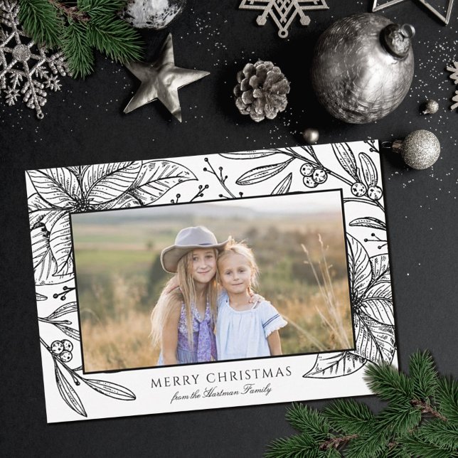 Cartão De Festividades Quadro Floral de Poinsettia bonito | Foto horizont (Criador carregado)