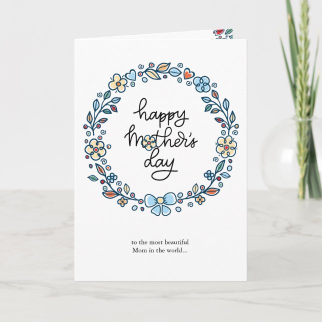 Cartão De Festividades Quadro Floral Fofo Feliz Dia das Mães (Frente)
