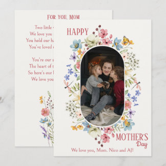 Cartão De Festividades Quadro Floral Oval com Foto | Poema Infantil Mãe