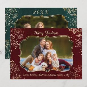 Cartão De Festividades Quadro Fotográfico Dourado Natal Floral 2 Elegant