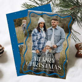 Cartão De Festividades Quadro Moderno Ondulado Azul Feliz Natal 3 Fotos