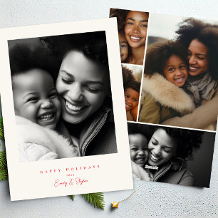 Cartão De Festividades quadro moderno simples vermelho e creme Natal feli
