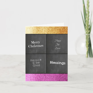 Cartão De Festividades Quadro Negro Dourado e Rosa Brilho Falso Natal