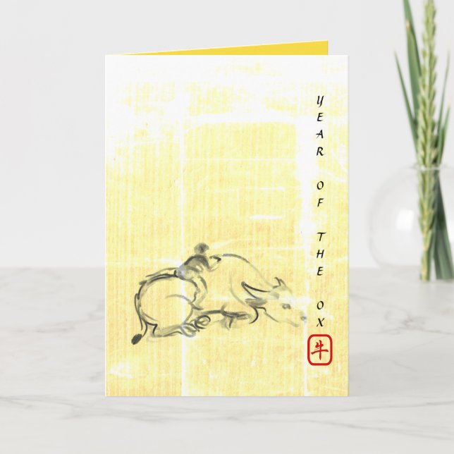 Cartão De Festividades Quadro original Água Búfalo Criança Ox Ano GC (Frente)