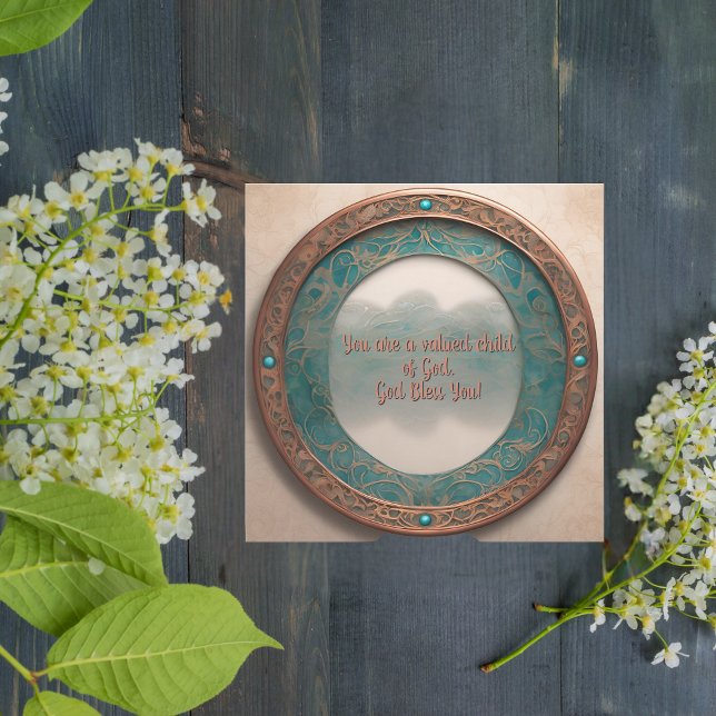 Cartão De Festividades Quadro redondo de turquesa de cobre (Criador carregado)