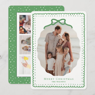 Cartão De Festividades Quadros & Laço Verde para Foto de Natal