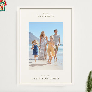 Cartão De Festividades Quadros Simples Musgo Verde sobre Bege Foto Natal