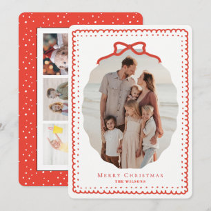 Cartão De Festividades Quadros Vermelhos Rabiscados & Laço 4 Foto Natal
