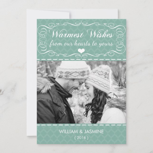 Cartão De Festividades Quatrefoil Teal Placa Plana de Natal Mais Calorosa (Frente)