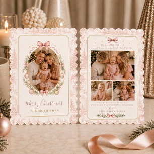 Cartão De Festividades Quatro Fotos Arco Rosa Toile Natal Família
