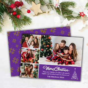 Cartão De Festividades Quatro fotos colagem moderna, doce natal roxo