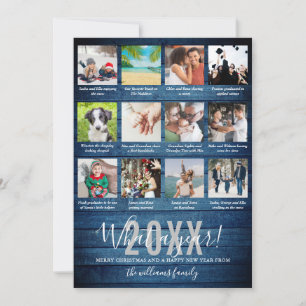 Cartão De Festividades Que Ano 12 Legendas de Colagem de Fotos Blue Wood