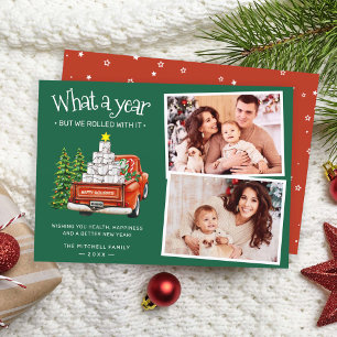 Cartão De Festividades Que Ano de Red Truck Árvore de Natal 2 Foto