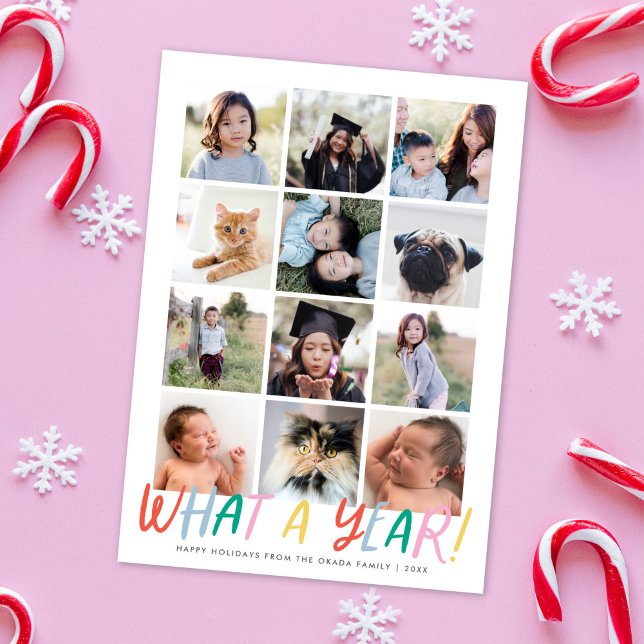 Cartão De Festividades QUE ANO! Divertido Festivo Moderno 12 Fotos Ano No (Criador carregado)
