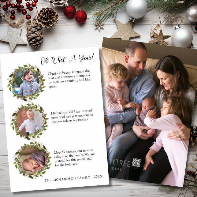 Cartão De Festividades Que Colagem de Fotos de Revisão de Ano (What a Year Review Photo Collage Holiday Card)