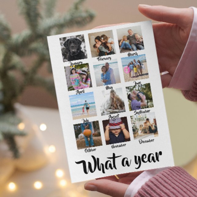 Cartão De Festividades Que Foto de Natal de Ano Personalizada (What a year - 12 photo template Christmas card from Ricaso. Make your own photo cards easily. )