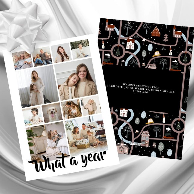 Cartão De Festividades Que Foto Divertida de Natal Personalizada (What a Year What Fun Photo Christmas Personalized Holiday Card by Ricaso. Add 12 photographs
)