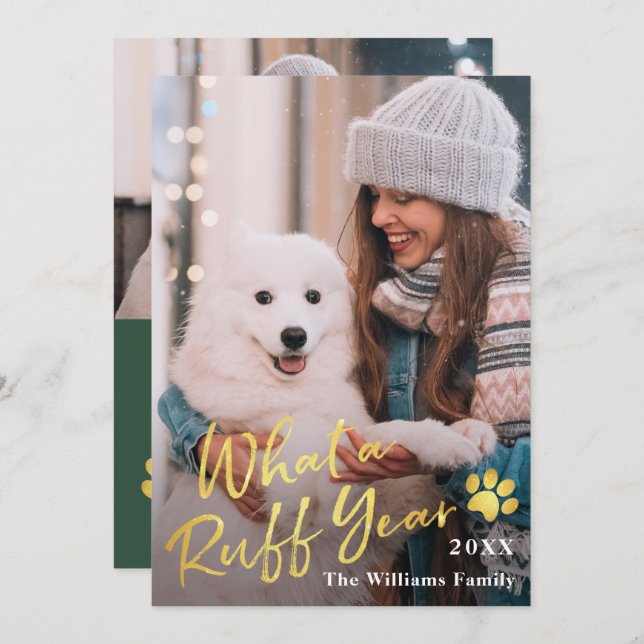 Cartão De Festividades Que Pet Dog Puppy 2 Fotografia Dourada (Frente/Verso)