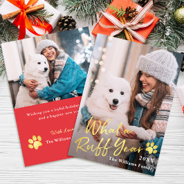 Cartão De Festividades Que Pet Dog Puppy 2 Photo Red Dourado