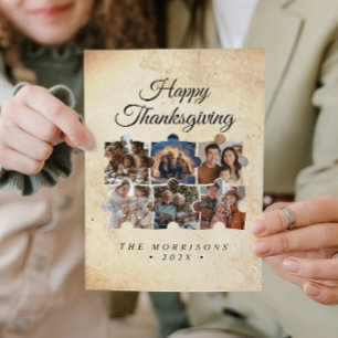 Cartão De Festividades Quebra-cabeça Collage 6 Foto Rustic Happy Ação de 