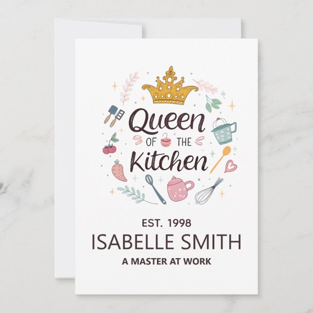Cartão De Festividades Queen of the Kitchen Custom Name Design (Frente)