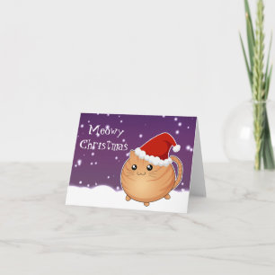 Cartão De Festividades Queijo de natal de Kawaii, um gato de laranja