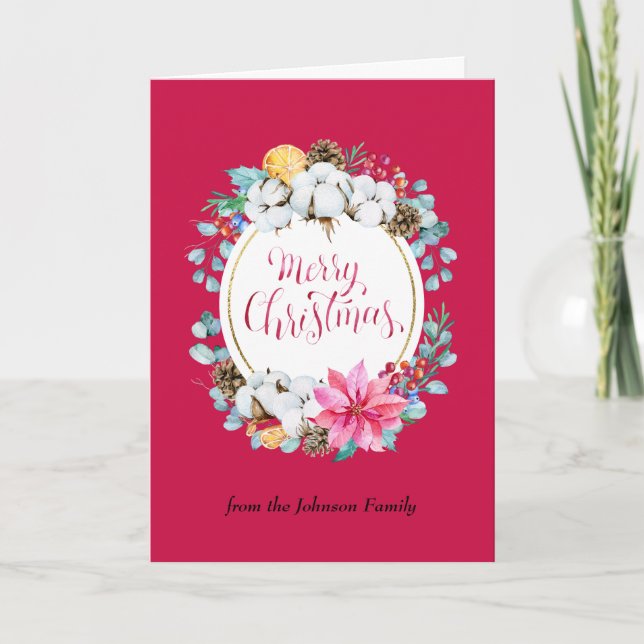 Cartão De Festividades Quente e convencida, Vermelho Oval Mágico de Natal (Frente)