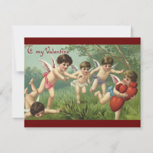 Cartão De Festividades Querubins Vintage do Dia dos Namorados com Coraçõe