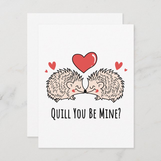 Cartão De Festividades Quill You Be Mine: Hedgehog Love Casal Kiss (Frente/Verso)