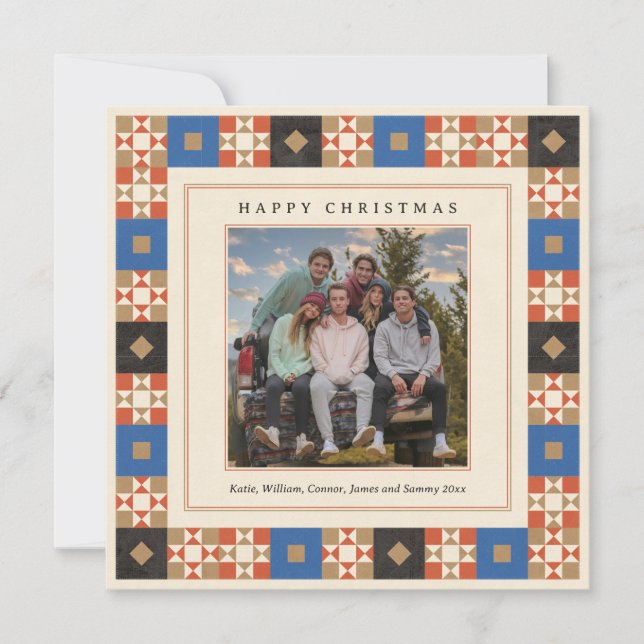 Cartão De Festividades Quilted Frame Photo (Frente)