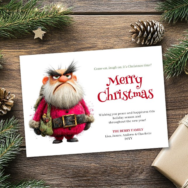 Cartão De Festividades Quirky annoyed Santa editable holiday greeting car (Quirky annoyed Santa editable holiday greeting card)
