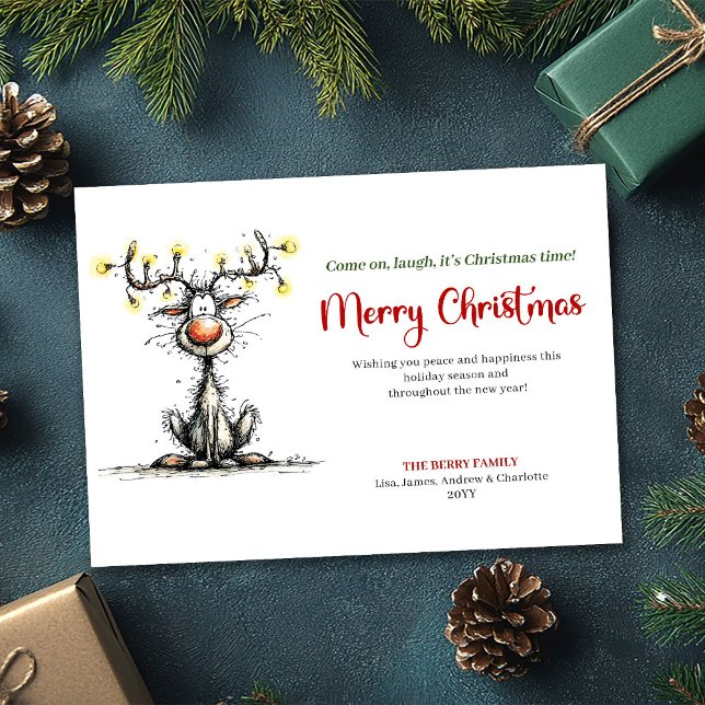 Cartão De Festividades Quirky cartoon reindeer Christmas greeting card (Quirky cartoon reindeer Christmas greeting card

)