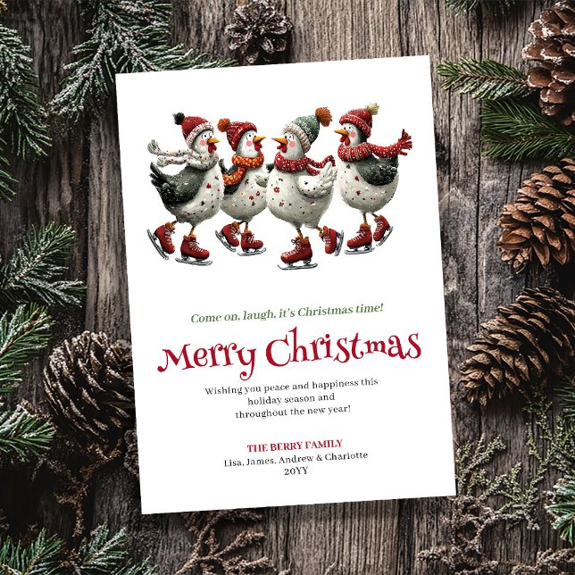 Cartão De Festividades Quirky Chickens Holiday Greeting Editable Card (Quirky Chickens Holiday Greeting Editable Card)