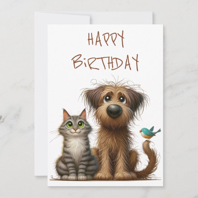 Cartão De Festividades Quirky Friendship of Dog and Cat (Frente)