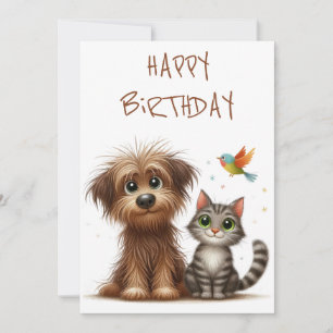 Cartão De Festividades Quirky Friendship of Dog and Cat