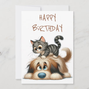 Cartão De Festividades Quirky Friendship of Dog and Cat