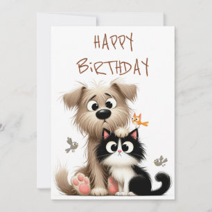 Cartão De Festividades Quirky Friendship of Dog and Cat