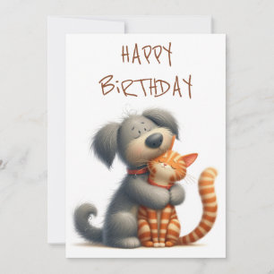 Cartão De Festividades Quirky Friendship of Dog and Cat